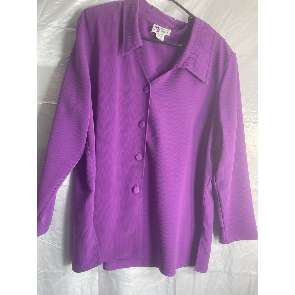 Maggie Sweet Womens 1X Purple 3/4 Sleeve Button Front Blouse Plus Size USA - Picture 9 of 12